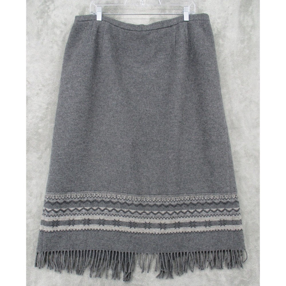 Vintage Talbots Skirt Womens 18W Petite Wool Blend Fringe Hem Fair Isle Western